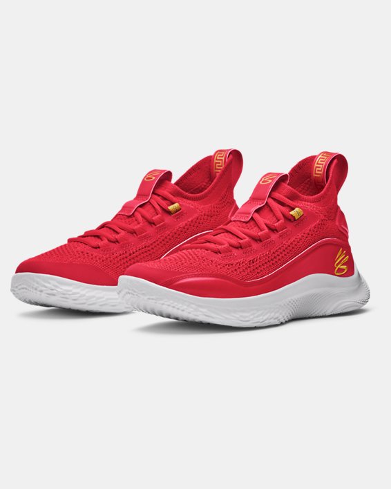 Grade School Curry Flow 8 Basketball Shoes, Red, pdpMainDesktop image number 3